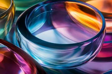 Aufkleber - A captivating image featuring vibrant, overlapping glass art pieces with circular designs, reflecting dynamic colors and light for an engaging visual experience.
