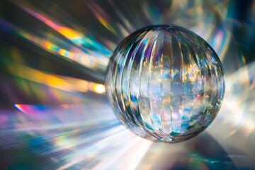 Aufkleber - A prismatic glass sphere captures and disperses light in a rainbow of colors, creating a stunning visual effect that emphasizes the harmonious play of light and color.