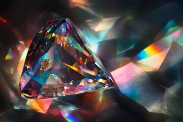 A close-up image of a diamond prism refracting light into a vivid spectrum of rainbow colors, creating a mesmerizing and intricate play of light and color.