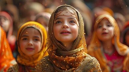 a group of young childs wearing headscarves