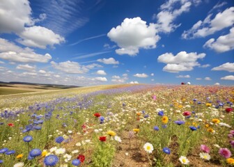 Wall Mural - Vibrant Flower Field Under Blue Sky