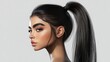 © Prostock-studio - A woman with a sleek ponytail gazes to the side, showcasing detailed facial features and smooth skin.