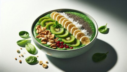 Wall Mural - a green smoothie bowl on a solid white background