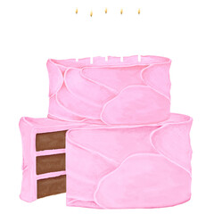 Poster - Pink birthday png cake sticker, transparent background