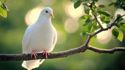 Wall Mural - A white dove perched on a tree branch, symbolizing peace and harmony