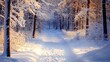© pinporn manosri - A white snow-covered forest path, leading into a winter wonderland