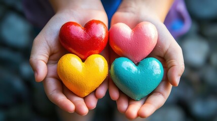  Hands holding many colorful hearts