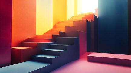 Wall Mural - Abstract Staircase with Colorful Walls and Bright Lighting