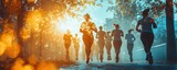 A group of friends enjoying a morning jog together, emphasizing community and positivity