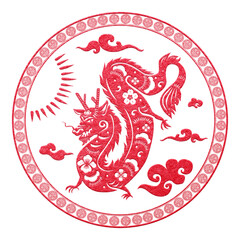 Canvas Print - Chinese New Year dragon png badge red animal zodiac sign