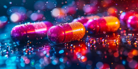 Wall Mural - A group of colorful pills sitting on top of a table