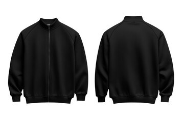 Charcoal black pullover front and back mock up with zip up collar and modern fit isolated on transparent background 