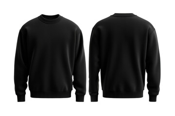cozy black sweater front and back mock up with ribbed cuffs and crew neck isolated on transparent ba