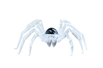 Sticker - Transparent 3D glass spider with delicate Halloween web details isolated on transparent background 