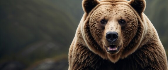 Wall Mural - close-up portrait of a brown bear with a blurred forest background