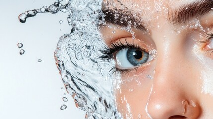 Canvas Print - Close-up of a woman's eye with water splashing around it.