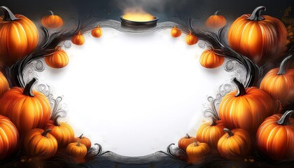 Halloween mockup. Autumn pumpkins top down view mockup design with copy space. Graphic art illustration template