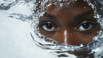 Canvas Print - Close up of a woman's eye emerging from the water.