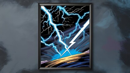 Wall Mural - Electrifying blue fury vintage comic style lightning strikes. Generative Ai.