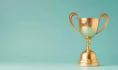 gold winner cup on blue background. 