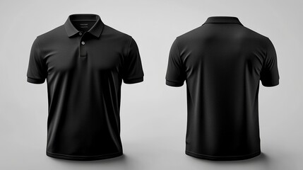 Men black polo shirt front and back view, Isolated blank front and back polo t-shirt for graphic design mock up.generative ai