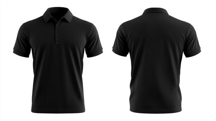 Men black polo shirt front and back view, Isolated blank front and back polo t-shirt for graphic design mock up.generative ai