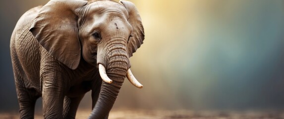 Wall Mural - a close-up of an elephant's face with its trunk and tusks