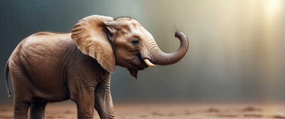 Wall Mural - a young elephant with its trunk raised in the air