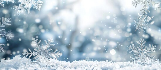 Wall Mural - Winter backdrop of open space for your decoration with snowflakes. Copy space image. Place for adding text and design