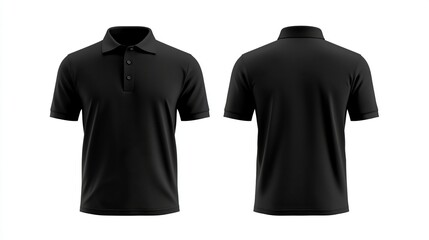 Men black polo shirt front and back view, Isolated blank front and back polo t-shirt for graphic design mock up.generative ai