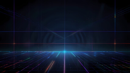 A futuristic flat vector background featuring a dark, minimalistic grid with bright, intersecting laser beams