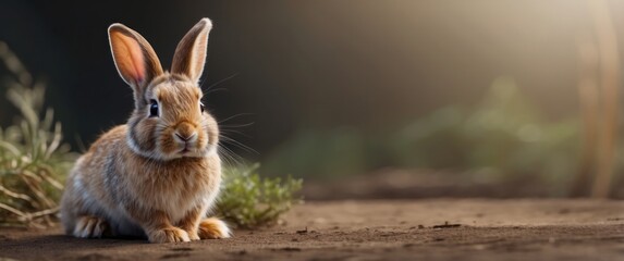 Wall Mural - A Close-Up of a Brown Rabbit Sitting on the Ground in a Natural Setting