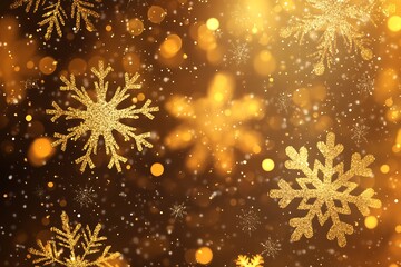 Golden Christmas background with snowflakes