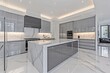 © ChaoticMind - A large, contemporary kitchen featuring an island with marble accents, sleek cabinetry, and recessed lighting, offering a blend of luxury and modern design aesthetics.