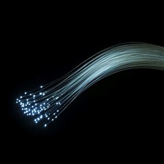 Aufkleber - An artistic representation of a fiber optic cable emitting glowing lights, captured in the dark background, symbolizing advanced technology and high-speed internet connectivity.