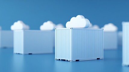 3D illustration of cloud computing containers representing data storage and management in a blue background environment.