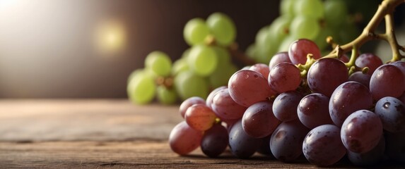 Wall Mural - Close-up of Red and Green Grapes on a Wooden Table