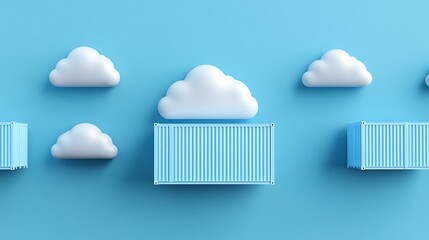 Wall Mural - 3D representation of cloud computing with containers. Modern technology, digital storage, and data management in a blue background.