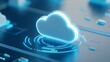 © Tackey - A futuristic digital cloud icon on a computer board representing cloud computing technology and data storage solutions.