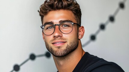 handsome young man wearing eyeglasses looking at the camera and smiling.