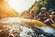 © ChaoticMind - A group of people on a yellow raft in river rapids, laughing and enjoying the thrilling adventure, capturing the excitement and fun of whitewater rafting.