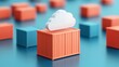 © Tackey - Cloud computing and data storage concept featuring container with cloud icon on a blue background.