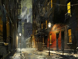 Canvas Print - Rainy Night in a City Alley