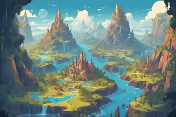 Wall Mural - Vector map of a fictional fantasy world