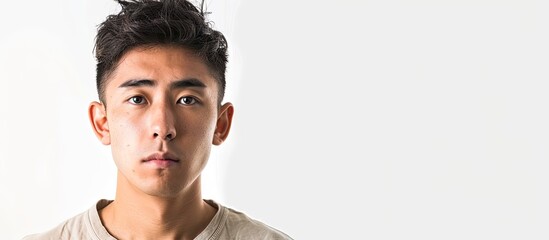 Portrait of a young attractive Asian man Set against a white background with copy space