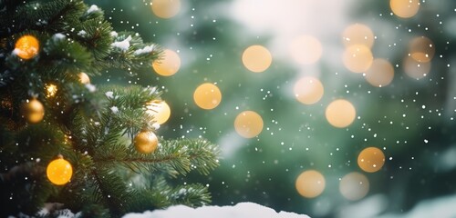 Poster - Snow-covered pine with golden lights