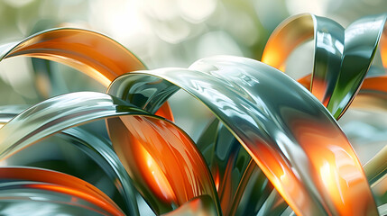 A macro shot of a plant leaf with a reflective 3D geometric shape partially obscured by natural elements