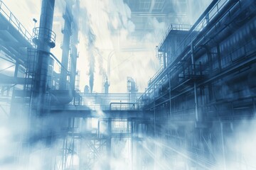 Wall Mural - A large industrial plant with a lot of pipes and smoke