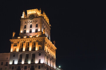 The gates of Minsk at night. Illumination of the gates of Minsk