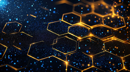 Wall Mural - futuristic and technological background of hexagonal networks, gold and dark blue